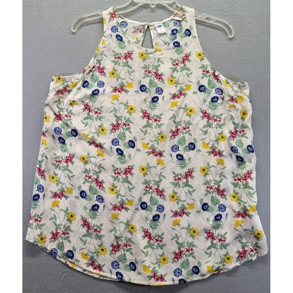 Old Navy Tops - Old Navy High Neck White Floral‎ Sleeveless Top Size Large Sheer